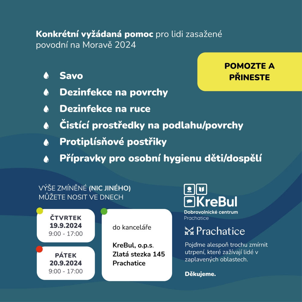 Výzva k materiální pomoci lidem zasažených povodní na jihu Moravy